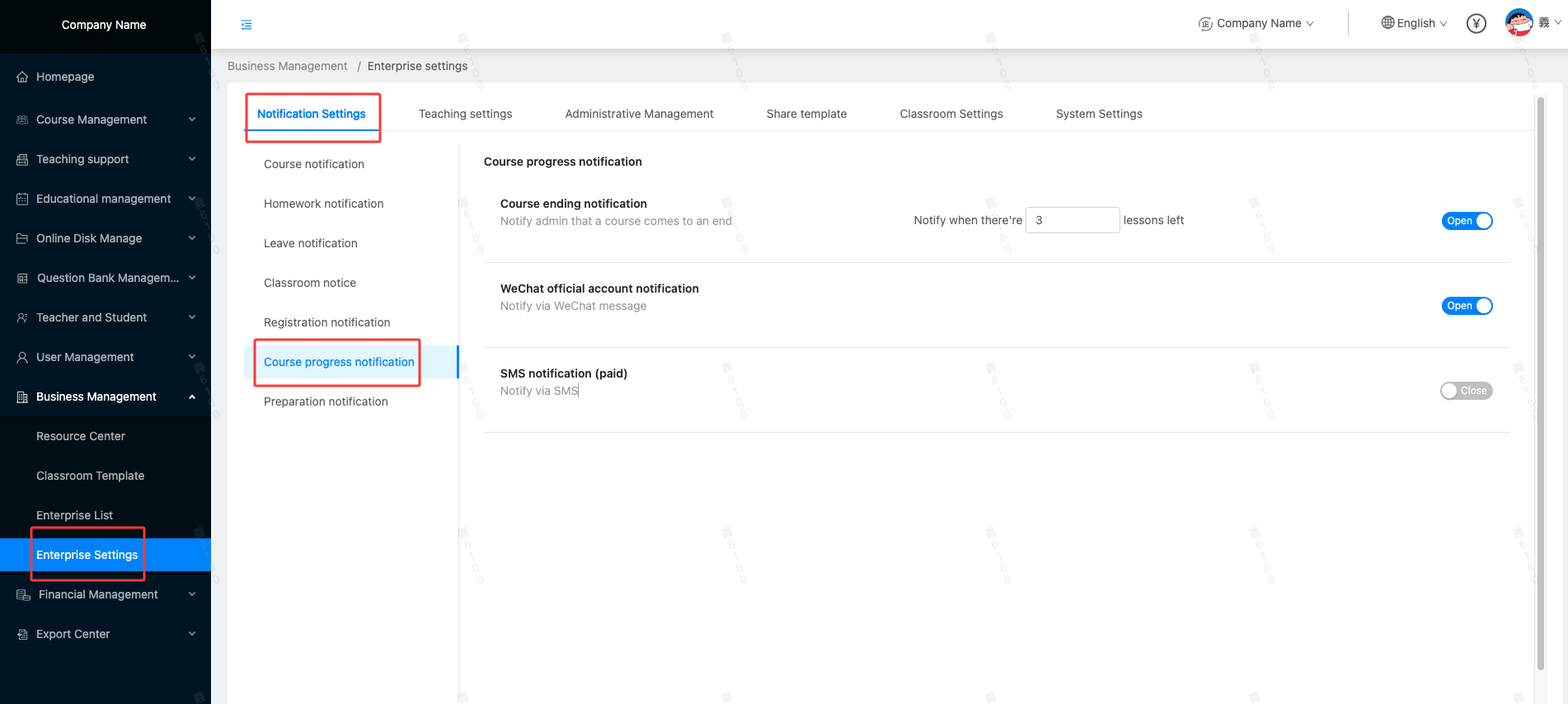 Course progress notification
